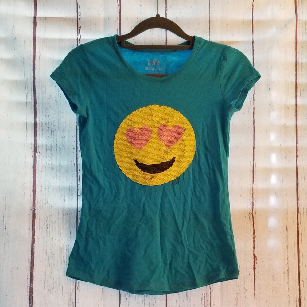 Girl's Size 10 Justice Emoji Sequence Blue Tee
